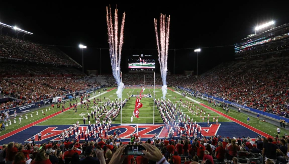 Marching band on Arizona football field